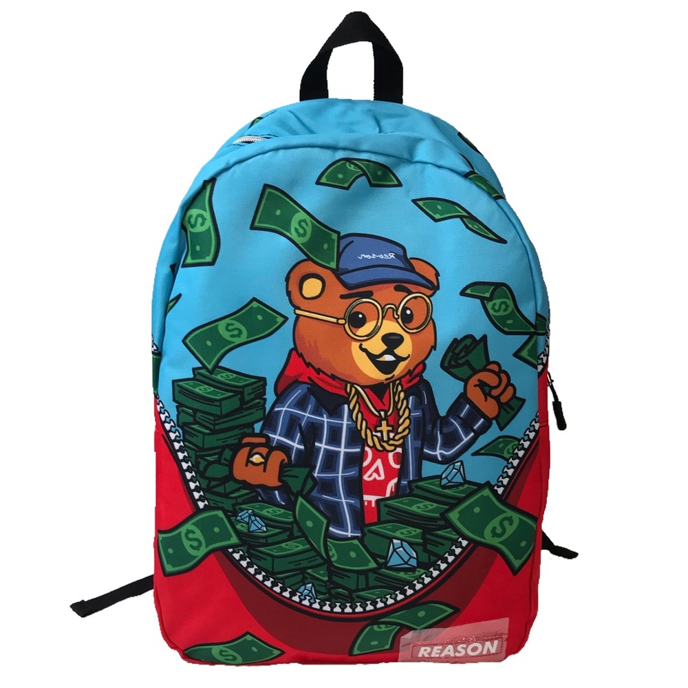 Men’s “Money Bear” backpack.